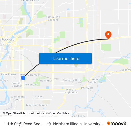 11th St @ Reed-Sec-Inbound to Northern Illinois University - Rockford map