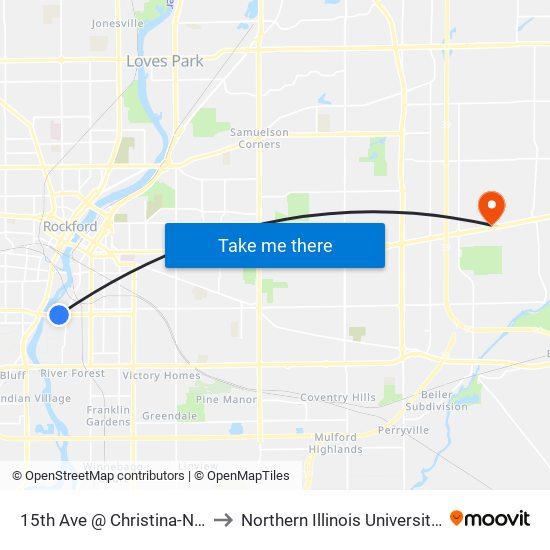 15th Ave @ Christina-Nec-Inbound to Northern Illinois University - Rockford map