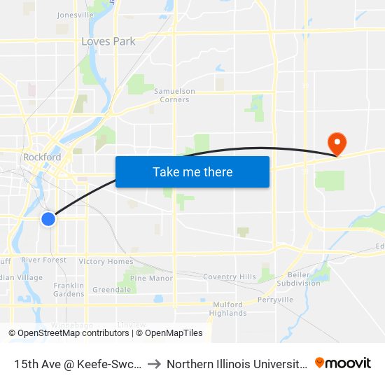 15th Ave @ Keefe-Swc-Outbound to Northern Illinois University - Rockford map