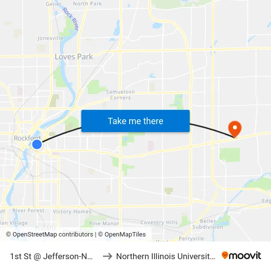1st St @ Jefferson-Nwc-Inbound to Northern Illinois University - Rockford map