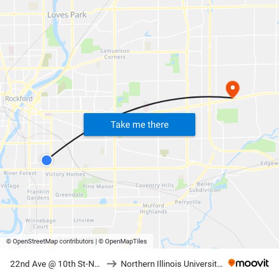 22nd Ave @ 10th St-Nec-Inbound to Northern Illinois University - Rockford map