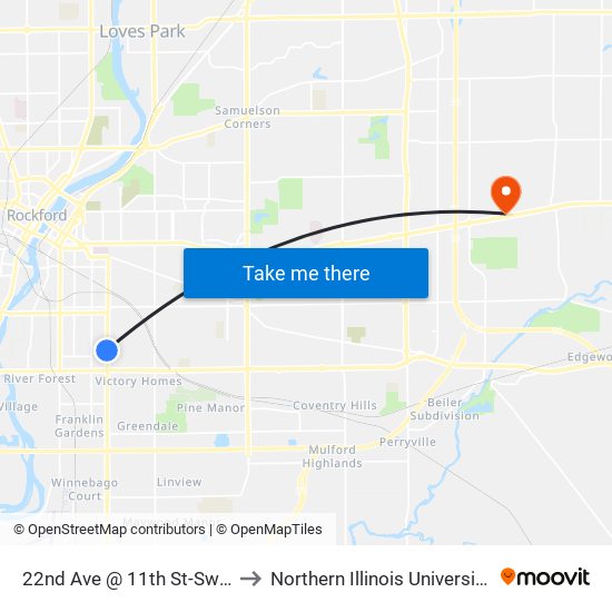22nd Ave @ 11th St-Swc-Outbound to Northern Illinois University - Rockford map