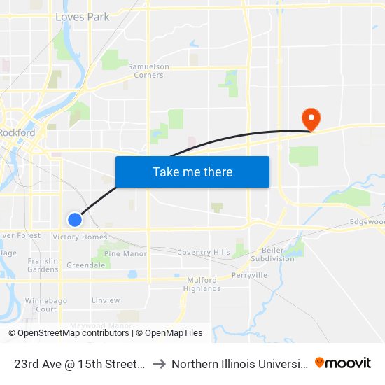 23rd Ave @ 15th Street-S-Outbound to Northern Illinois University - Rockford map