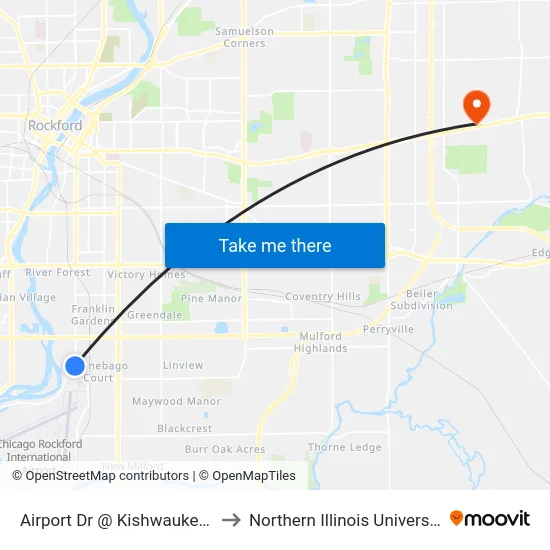 Airport Dr @ Kishwaukee-S-Outbound to Northern Illinois University - Rockford map