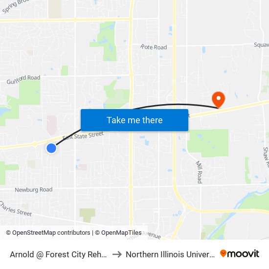 Arnold @ Forest City Rehab-W-Outbound to Northern Illinois University - Rockford map