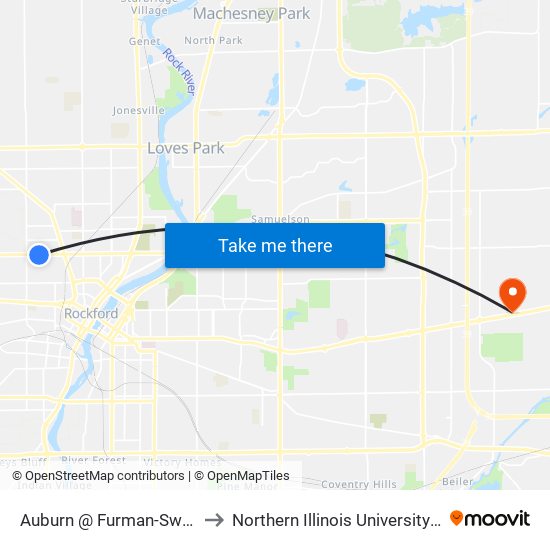 Auburn @ Furman-Swc-Inbound to Northern Illinois University - Rockford map