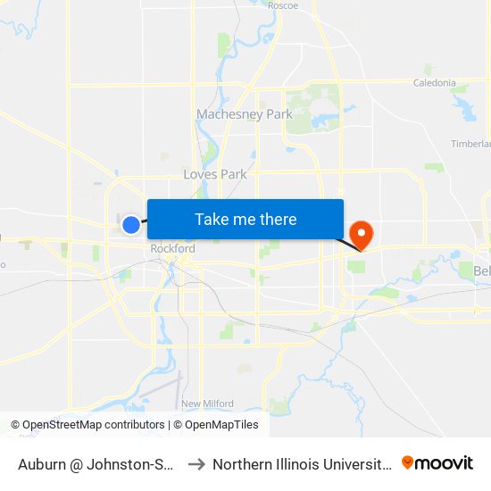 Auburn @ Johnston-Swc-Inbound to Northern Illinois University - Rockford map