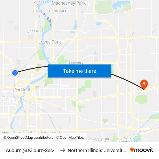 Auburn @ Kilburn-Sec-Outbound to Northern Illinois University - Rockford map