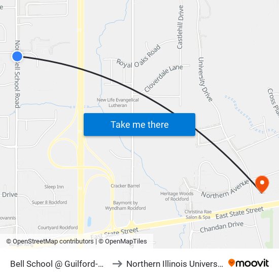 Bell School @ Guilford-Sec-Outbound to Northern Illinois University - Rockford map