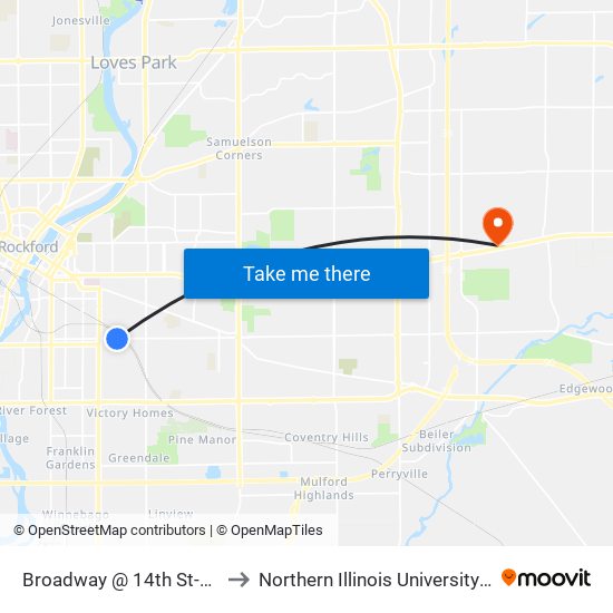 Broadway @ 14th St-N-Inbound to Northern Illinois University - Rockford map