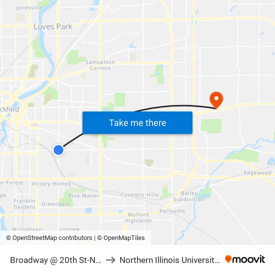 Broadway @ 20th St-Nec-Inbound to Northern Illinois University - Rockford map