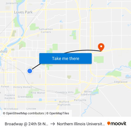 Broadway @ 24th St-Nec-Inbound to Northern Illinois University - Rockford map