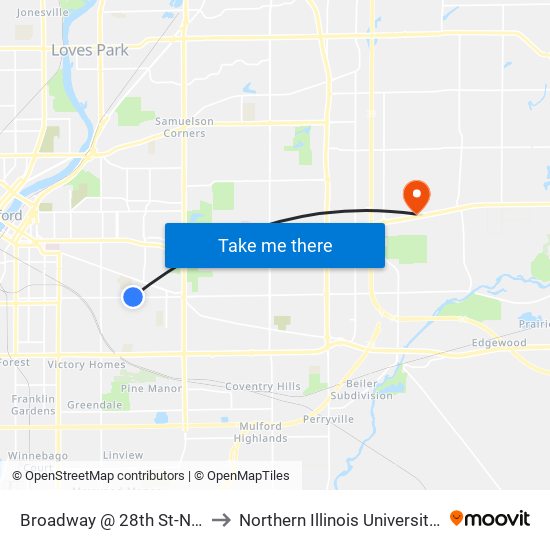 Broadway @ 28th St-Nec-Inbound to Northern Illinois University - Rockford map