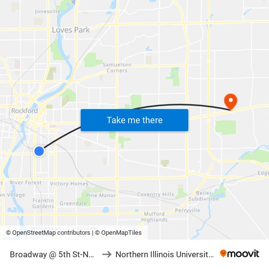 Broadway @ 5th St-Nec-Inbound to Northern Illinois University - Rockford map