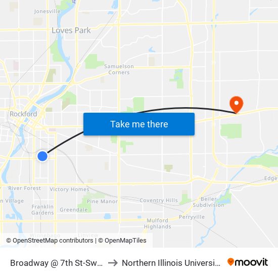 Broadway @ 7th St-Swc-Outbound to Northern Illinois University - Rockford map