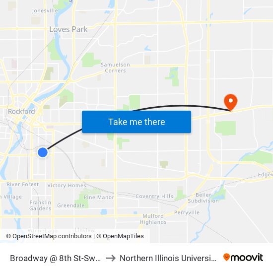 Broadway @ 8th St-Swc-Outbound to Northern Illinois University - Rockford map