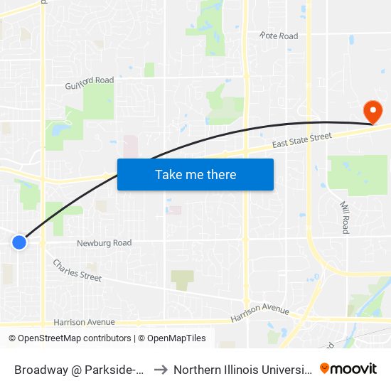 Broadway @ Parkside-Nec-Inbound to Northern Illinois University - Rockford map