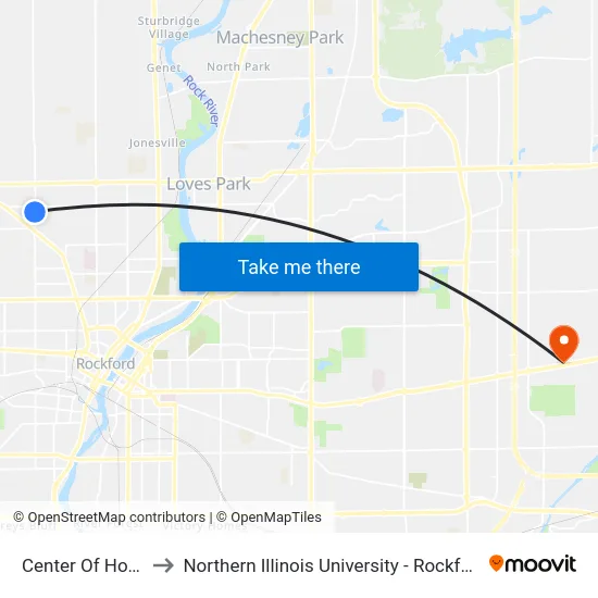 Center Of Hope to Northern Illinois University - Rockford map
