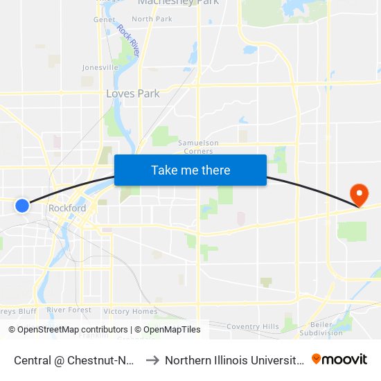 Central @ Chestnut-Nwc-Inbound to Northern Illinois University - Rockford map