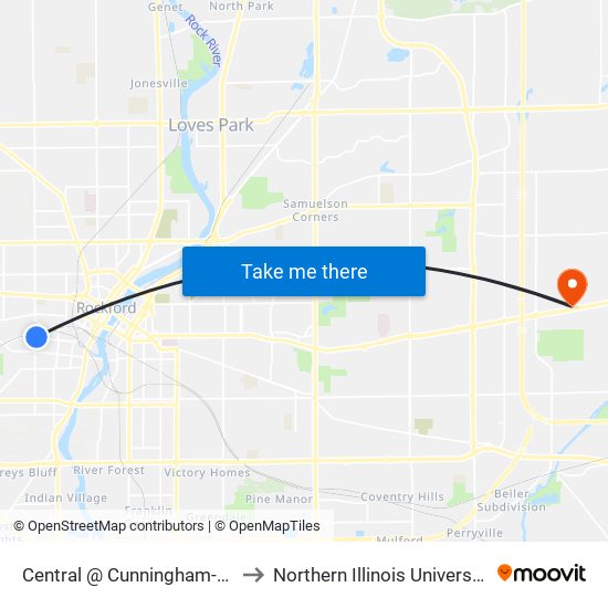 Central @ Cunningham-Nwc-Inbound to Northern Illinois University - Rockford map