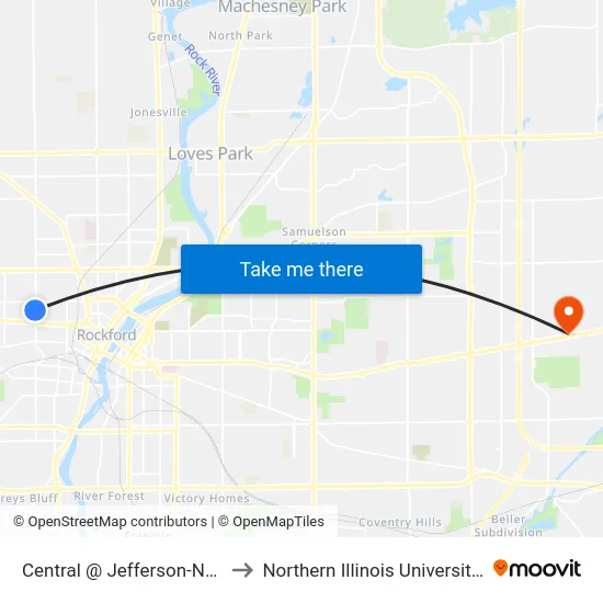 Central @ Jefferson-Nwc-Inbound to Northern Illinois University - Rockford map