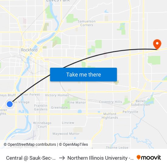 Central @ Sauk-Sec-Inbound to Northern Illinois University - Rockford map