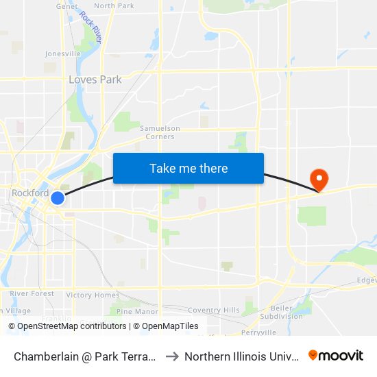 Chamberlain @ Park Terrace Apartments-Nwc to Northern Illinois University - Rockford map