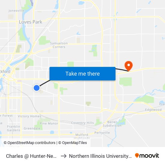 Charles @ Hunter-Nec-Inbound to Northern Illinois University - Rockford map