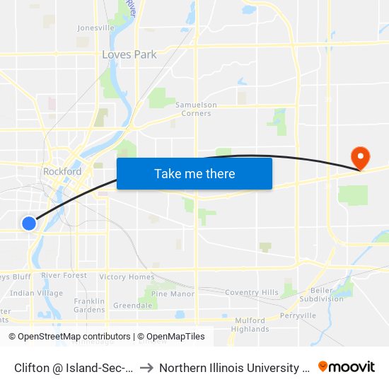 Clifton @ Island-Sec-Inbound to Northern Illinois University - Rockford map