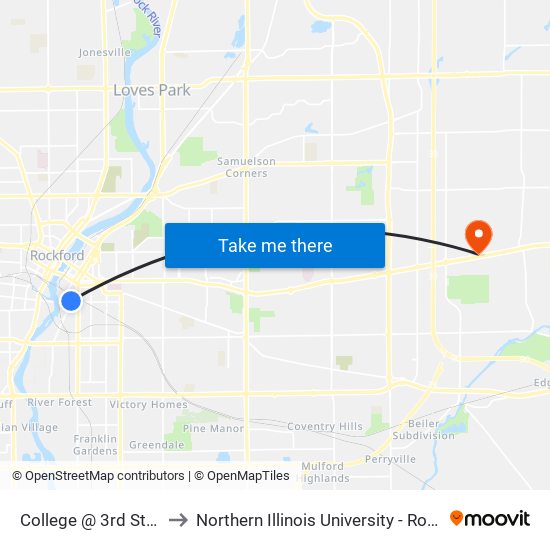 College @ 3rd St-Nec to Northern Illinois University - Rockford map