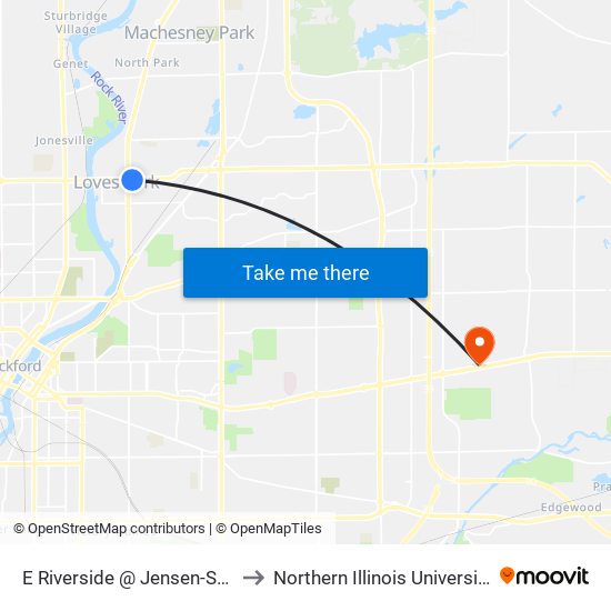 E Riverside @ Jensen-Sec-Outbound to Northern Illinois University - Rockford map