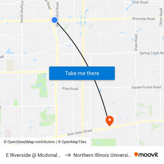 E Riverside @ Mcdonalds-N-Inbound to Northern Illinois University - Rockford map