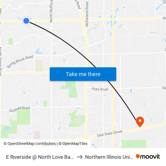E Riverside @ North Love Baptist Church-S-Outbound to Northern Illinois University - Rockford map