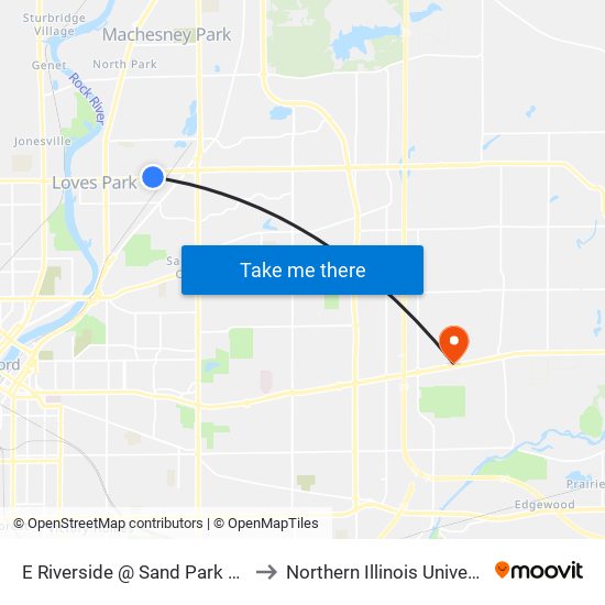 E Riverside @ Sand Park Pool-S-Outbound to Northern Illinois University - Rockford map