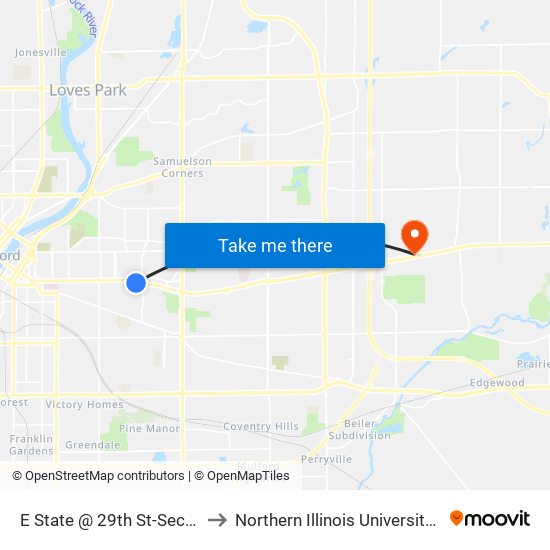 E State @ 29th St-Sec-Outbound to Northern Illinois University - Rockford map