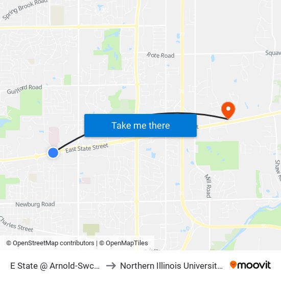 E State @ Arnold-Swc-Outbound to Northern Illinois University - Rockford map