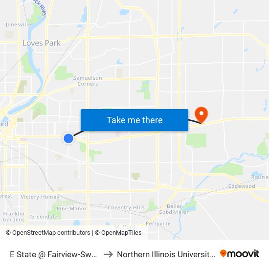 E State @ Fairview-Swc-Outbound to Northern Illinois University - Rockford map