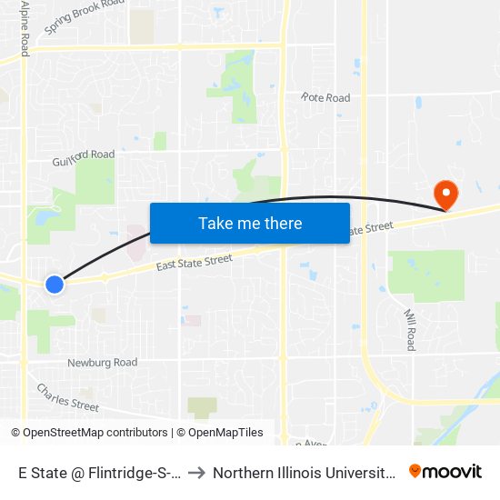 E State @ Flintridge-S-Outbound to Northern Illinois University - Rockford map