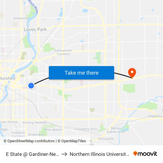 E State @ Gardiner-Nec-Inbound to Northern Illinois University - Rockford map