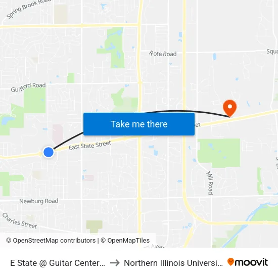 E State @ Guitar Center-S-Outbound to Northern Illinois University - Rockford map
