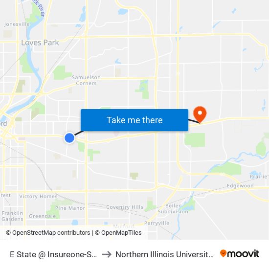 E State @ Insureone-S-Outbound to Northern Illinois University - Rockford map