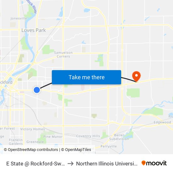 E State @ Rockford-Swc-Outbound to Northern Illinois University - Rockford map