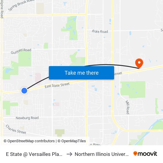 E State @ Versailles Place-S-Outbound to Northern Illinois University - Rockford map