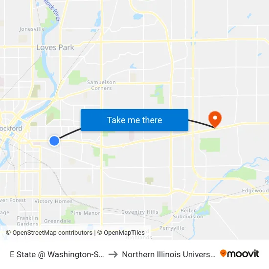E State @ Washington-Swc-Outbound to Northern Illinois University - Rockford map