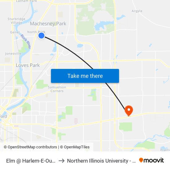 Elm @ Harlem-E-Outbound to Northern Illinois University - Rockford map