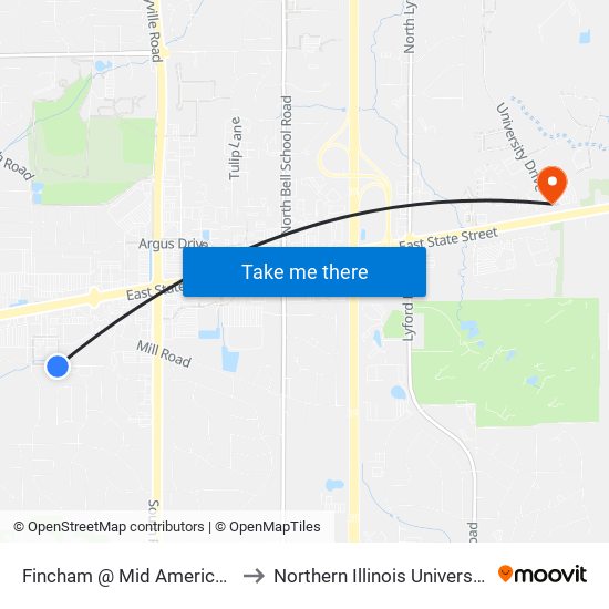 Fincham @ Mid America-S-Outbound to Northern Illinois University - Rockford map