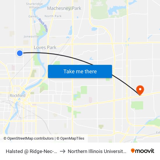 Halsted @ Ridge-Nec-Outbound to Northern Illinois University - Rockford map