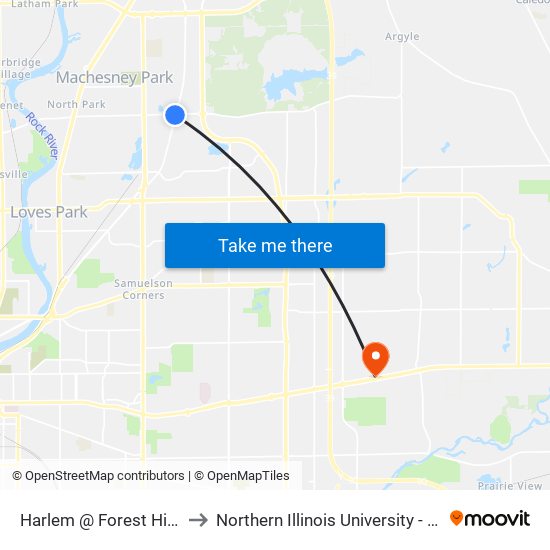 Harlem @ Forest Hills-Swc to Northern Illinois University - Rockford map