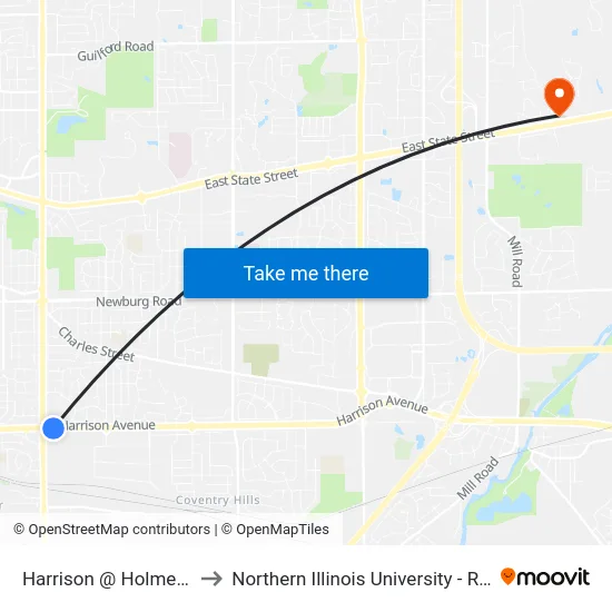 Harrison @ Holmes-Swc to Northern Illinois University - Rockford map