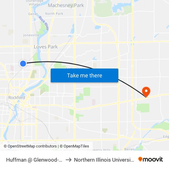 Huffman @ Glenwood-E-Outbound to Northern Illinois University - Rockford map